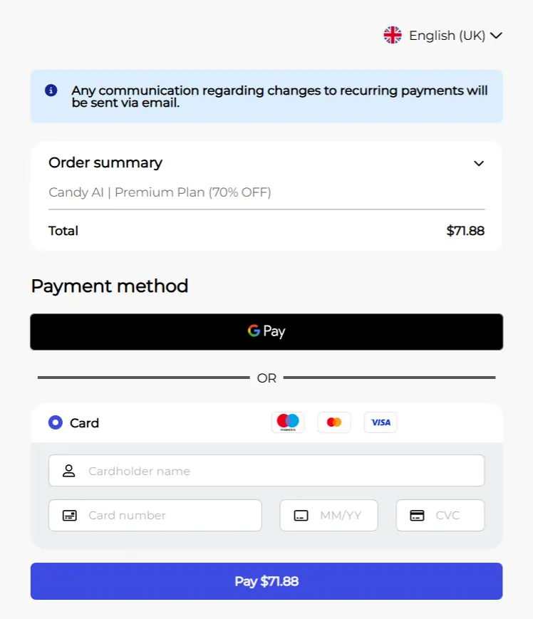 Candy AI Payment Detail