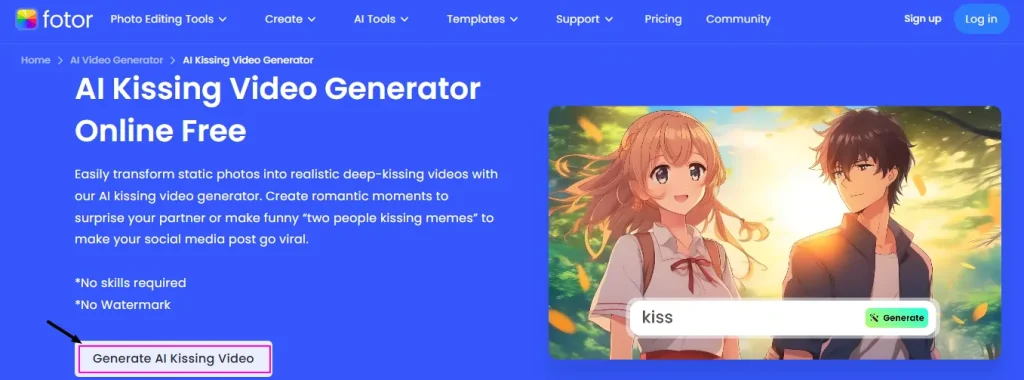 Fotor AI Kissing Video Generator