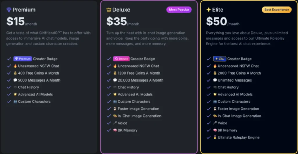 GirlfriendGPT - Pricing Plan