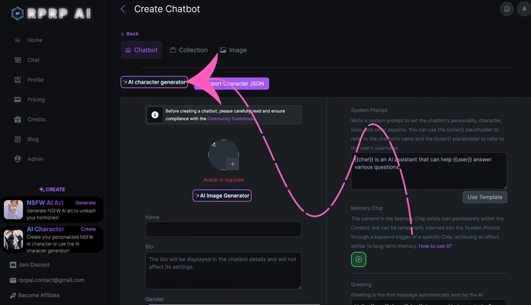 RPRP AI - AI Character Creation Feature
