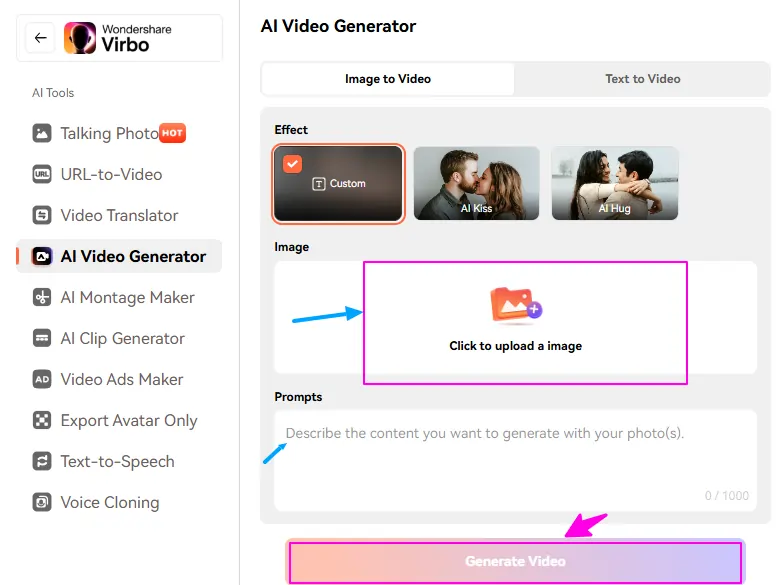 Virbo AI Kissing Video Generator Features