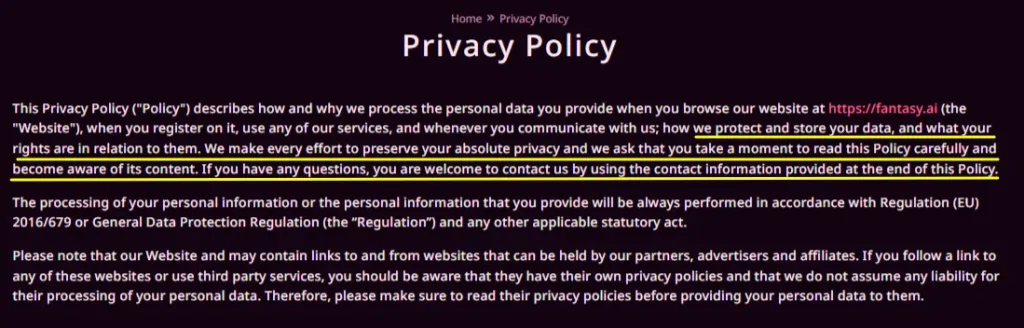 Fantasy AI - Privacy Policy