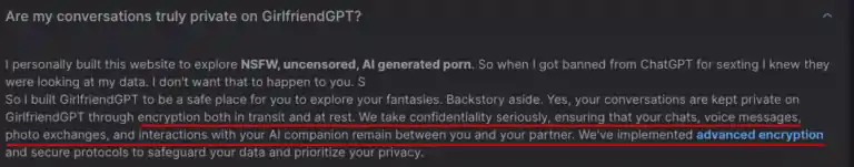 GirlfriendGPT - FAQ question about privacy