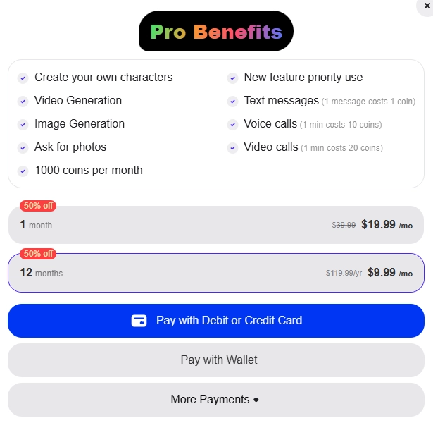 SoulFun AI - Pricing Plan