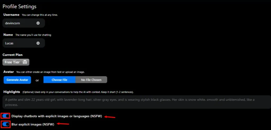 Spicychat AI - Toggle NSFW On