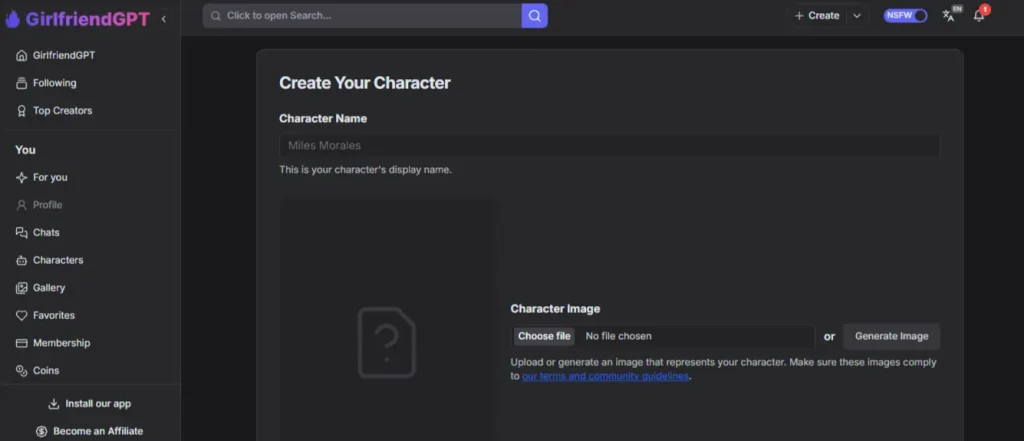 GirlfriendGPT - Create A Character