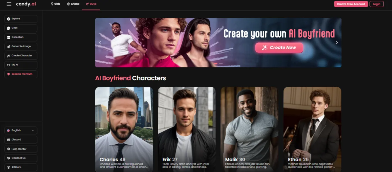 6 Best AI Yaoi Chatbots BL Fans Can't Stop Using in 2026 3 Candy AI - AI Boyfriend Characters