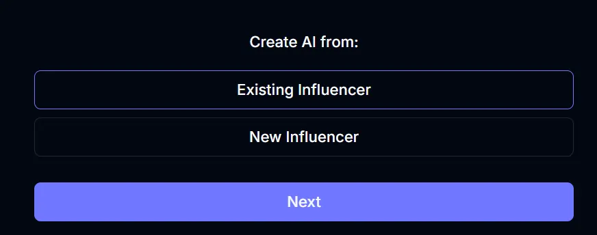 Fanfinity AI - Select AI Creation Type