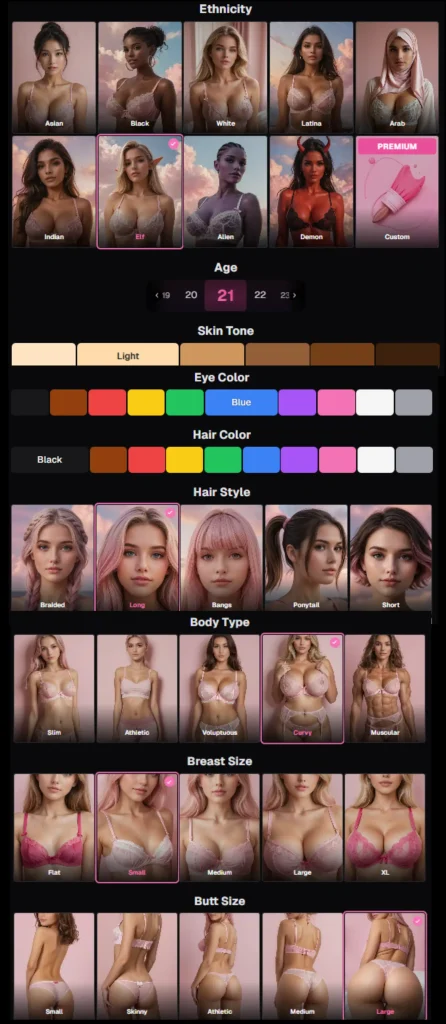 Ourdream AI - AI Character Physical Customization Options