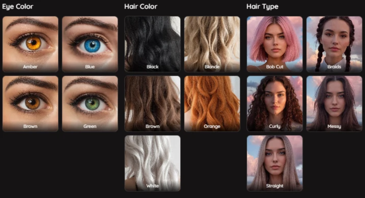 Mylovely AI - AI Character Eye-Hair Color and Hair style