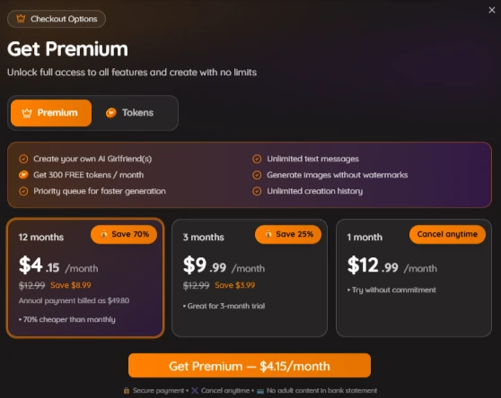Mylovely AI - Pricing Plan