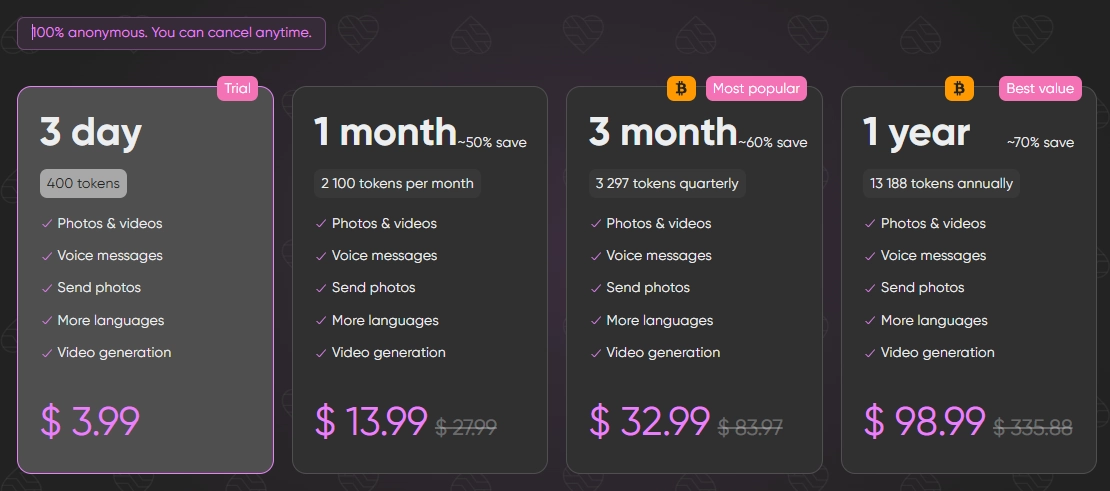 Aimour.ai Review: NSFW Video Girlfriend App You'll Crave Hard 18 Aimour AI - Pricing Plan