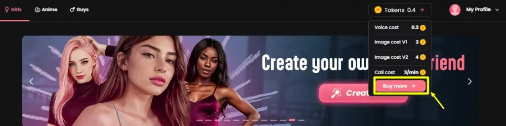 Candy AI Tokens Explained: Prices & How to Buy (2026) 5 Buy More Button on Candy AI