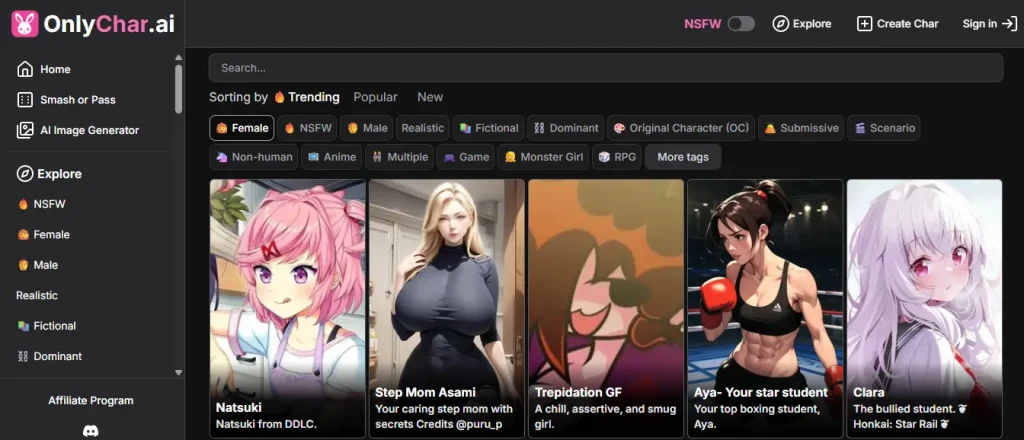 OnlyChar AI Review 2026: The Best Uncensored Anime Chatbot? 3 OnlyChar AI - Homepage