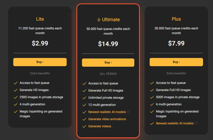 PornWorks AI vs Promptchan: Honest NSFW Generator Comparison 4 PornWorks AI - Pricing plan