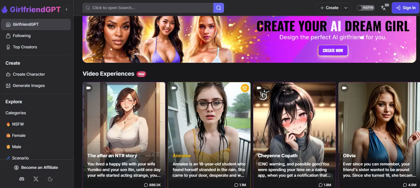 I Tested GirlfriendGPT vs OurDream AI for 48 Hours (NSFW) 5 GirlfriendGPT - Homepage