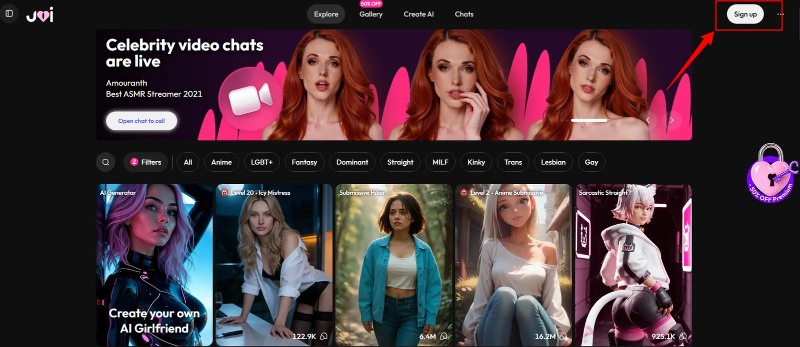 Joi AI Celebrity Chat Review: Features, Pricing & NSFW Tools 4 Sign up on Joi AI
