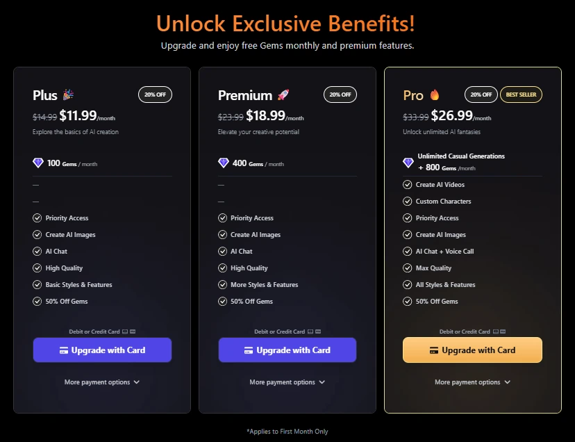 PromptChan AI Review 2026: Features, Pricing & Art Quality 8 PromptChan AI Pricing Plan