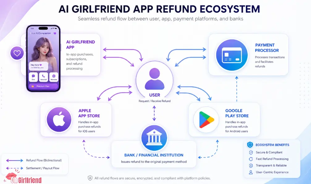 AI Girlfriend App Refund Policy Guide 2026 (All Platforms) 2 AI GirlfriendGPT App Refund Ecosystem