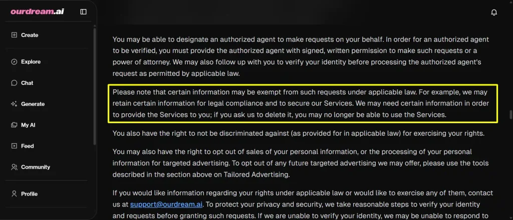 Is OurDream AI Safe? Privacy, Billing & Chat Risks (2026) 4 OurDream AI Data Retention Policy