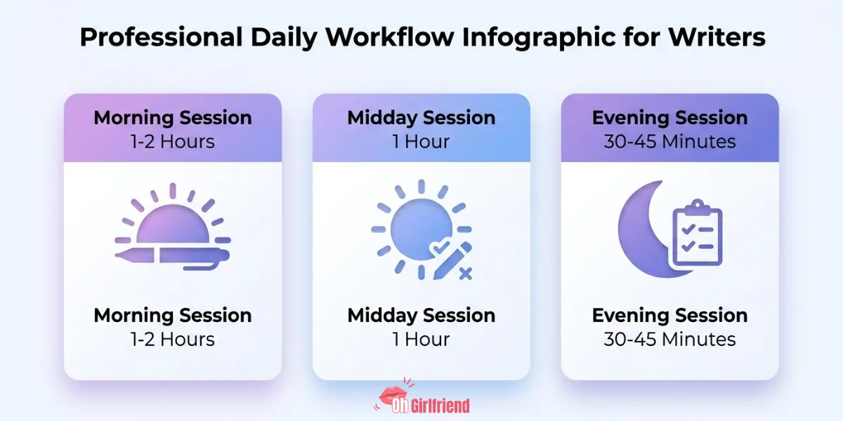 Sudowrite for Kindle Unlimited Authors: Start Publishing More 3 Professional Daily Workflow Inforgraphic for Writers