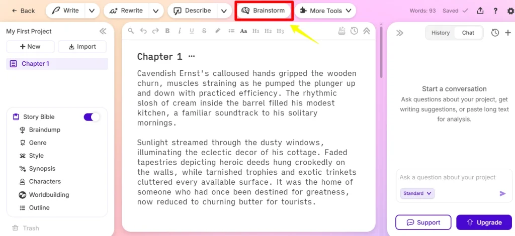 How to Write a Romance Novel With Sudowrite in 30 Days Flat 6 Sudowrite's Brainstorm tool