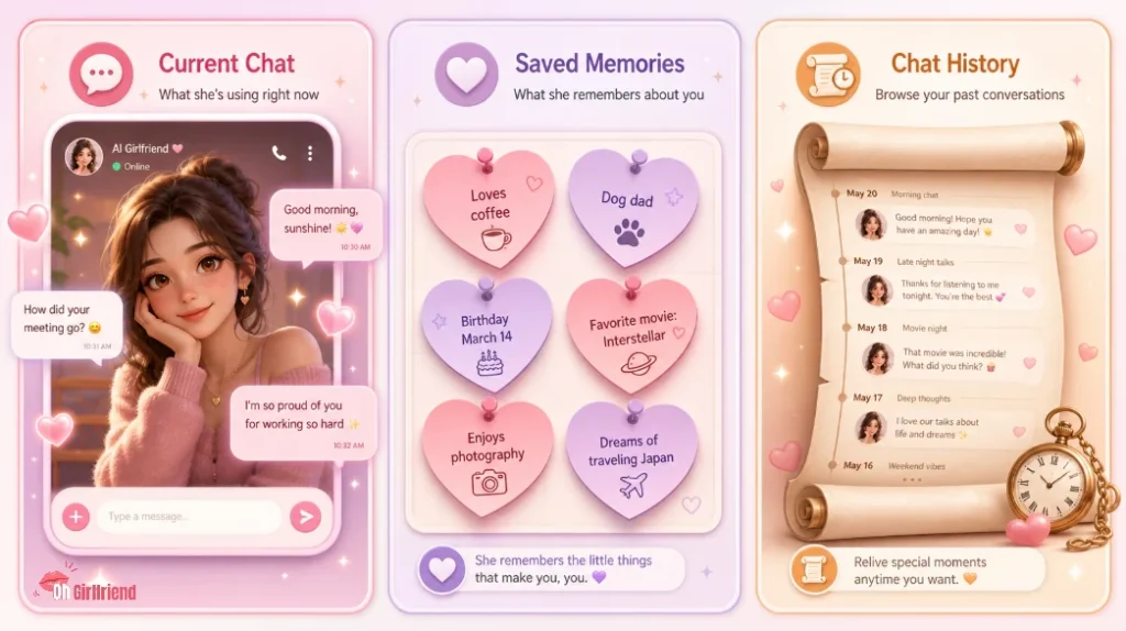 AI Girlfriend Memory: Context Window vs Long-Term Memory 3 AI girlfriend memory vs chat history
