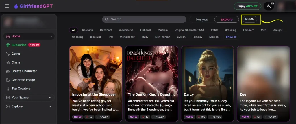 GirlfriendGPT Review: Is This the WILDEST AI Girlfriend of 2026? 5 GirlfriendGPT - NSFW Toggle