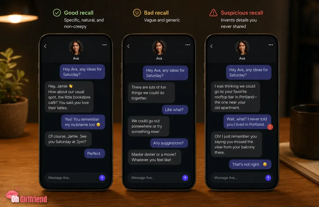 AI Girlfriend Memory Test: Does She Really Remember? 7 AI girlfriend memory recall comparison