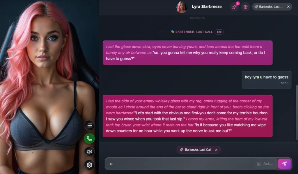 FlirtCam AI Review: We Tested the Live Cam Experience in 2026 9 FlirtCam AI - Conversation with AI Character Lyra