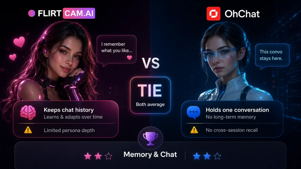 OhChat vs FlirtCam.ai Which Has Real Live AI Cam in 2026? 12 FlirtCam AI - Ohchat Memory and chat