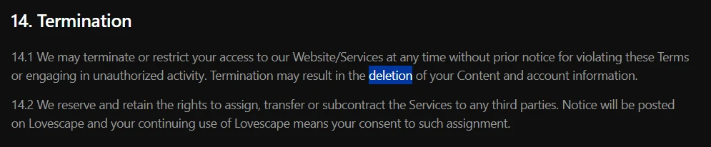 Is Lovescape Safe? What We Actually Found After Testing It 9 Lovescape AI - Account Deletion