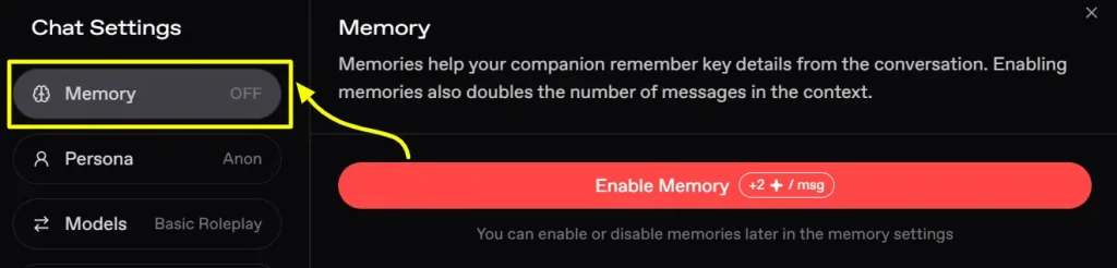 Nectar AI Roleplay: Is It Really Uncensored? We Found Out 8 Nectar AI - Memory Setting