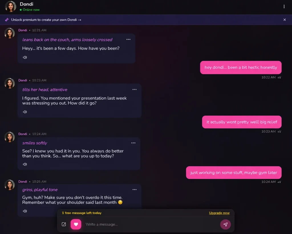 Nectar AI vs Dondi AI: Emotional Memory Compared for 2026 10 dondi ai - Relationship Continuity After Days chat