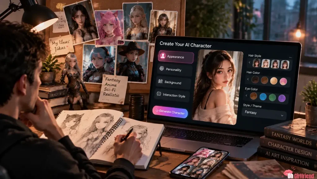 Best Rule 34 AI Girlfriend Apps 2026: Create Your Dream AI Fantasy Girlfriend 3 AI character creation interface for custom fantasy girlfriend
