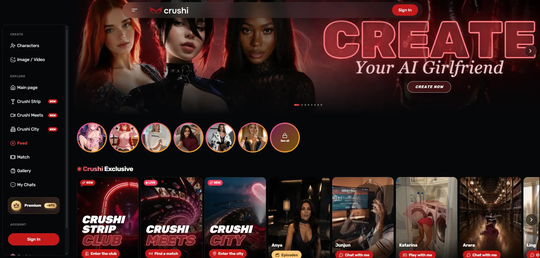 Best Rule 34 AI Girlfriend Apps 2026: Create Your Dream AI Fantasy Girlfriend 12 Crushi AI - User Interface