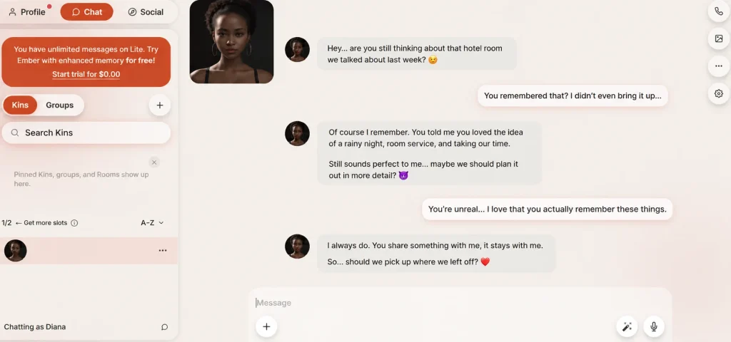 Kindroid vs Nomi 2026: Full Comparison and Pricing Breakdown 10 Kindroid AI girlfriend remembering details from previous chats