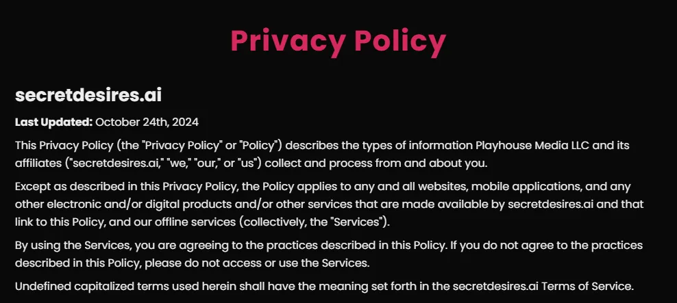 Secret Desires AI - Privacy Policy