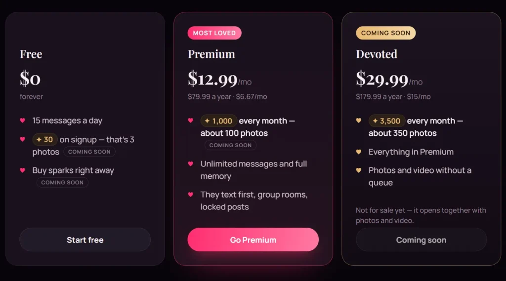 Erolove Pricing plan