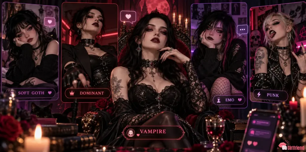 8 Best Goth AI Girlfriend Apps 2026: Dark Girls, Dirty Flirting & Gothic Roleplay 3 Goth AI girlfriend personality types