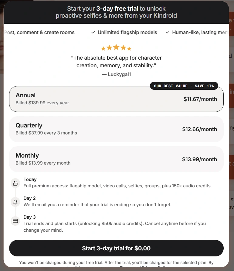 Kindroid AI Review 2026: Pricing, Memory, Voice and Verdict 9 Kindroid AI pricing plans