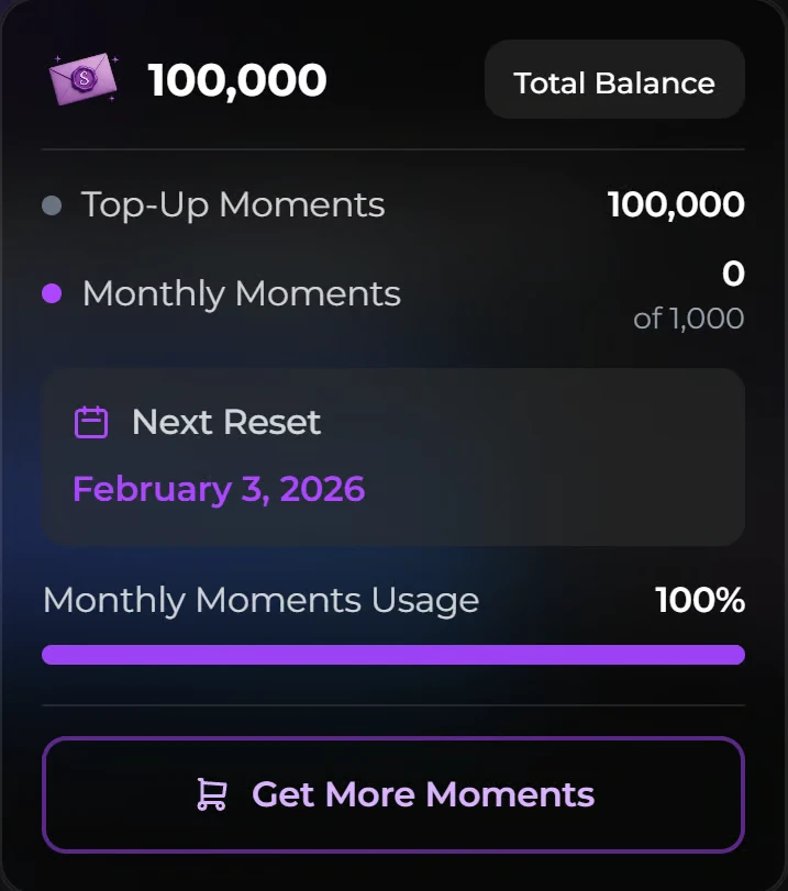 Secrets AI Moments balance
